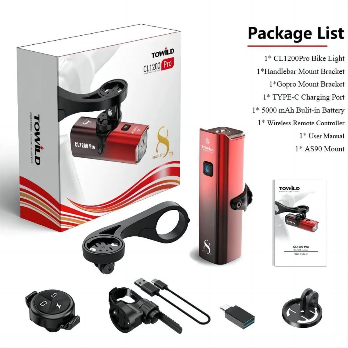 Towild CL 1200Pro Rechargeable Bike Light