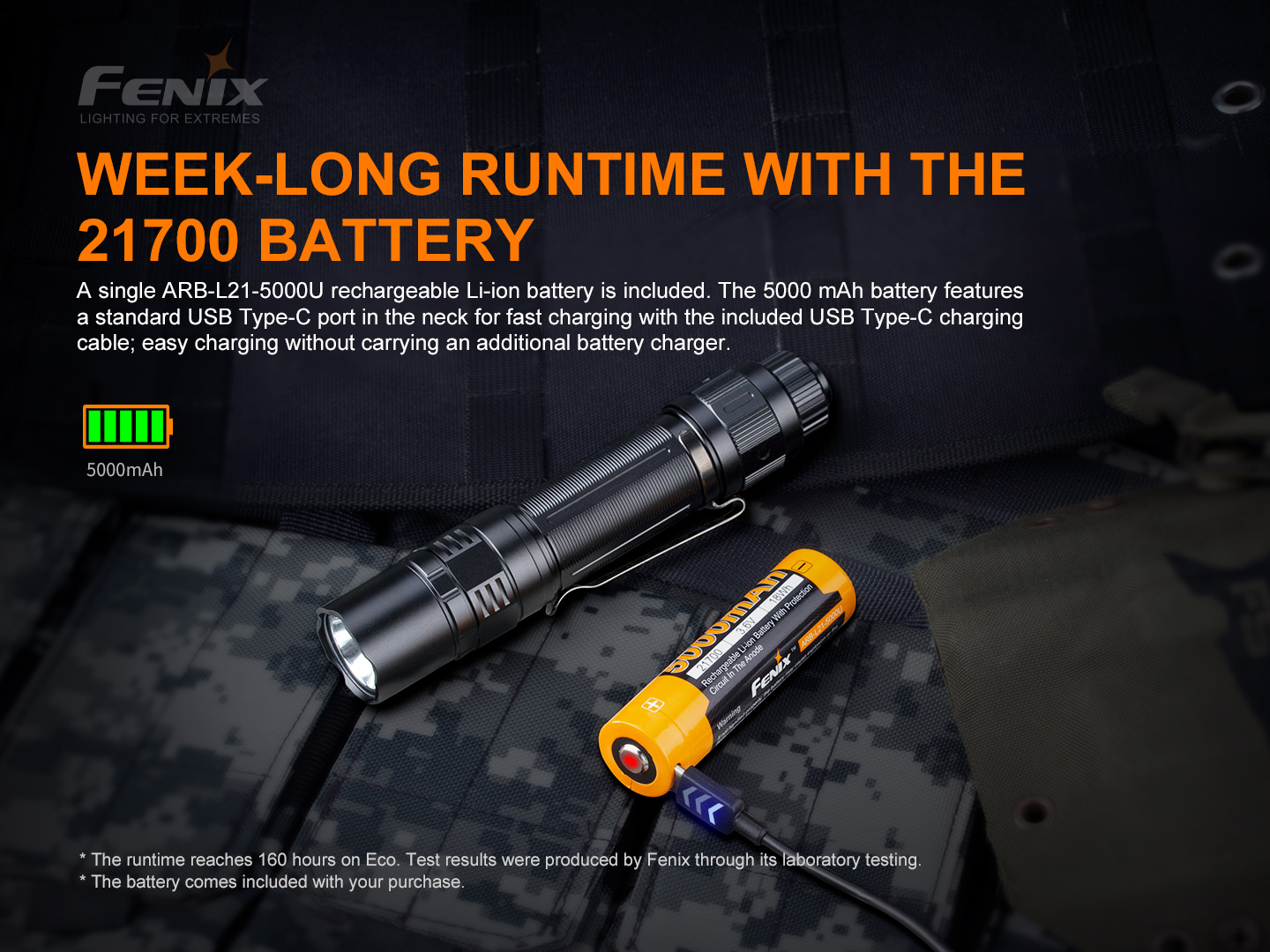 FENIX PD36 TAC 3000 Lumens Mechanical Tactical Flashlight with 21700 Rechargeable Li-ion Battery