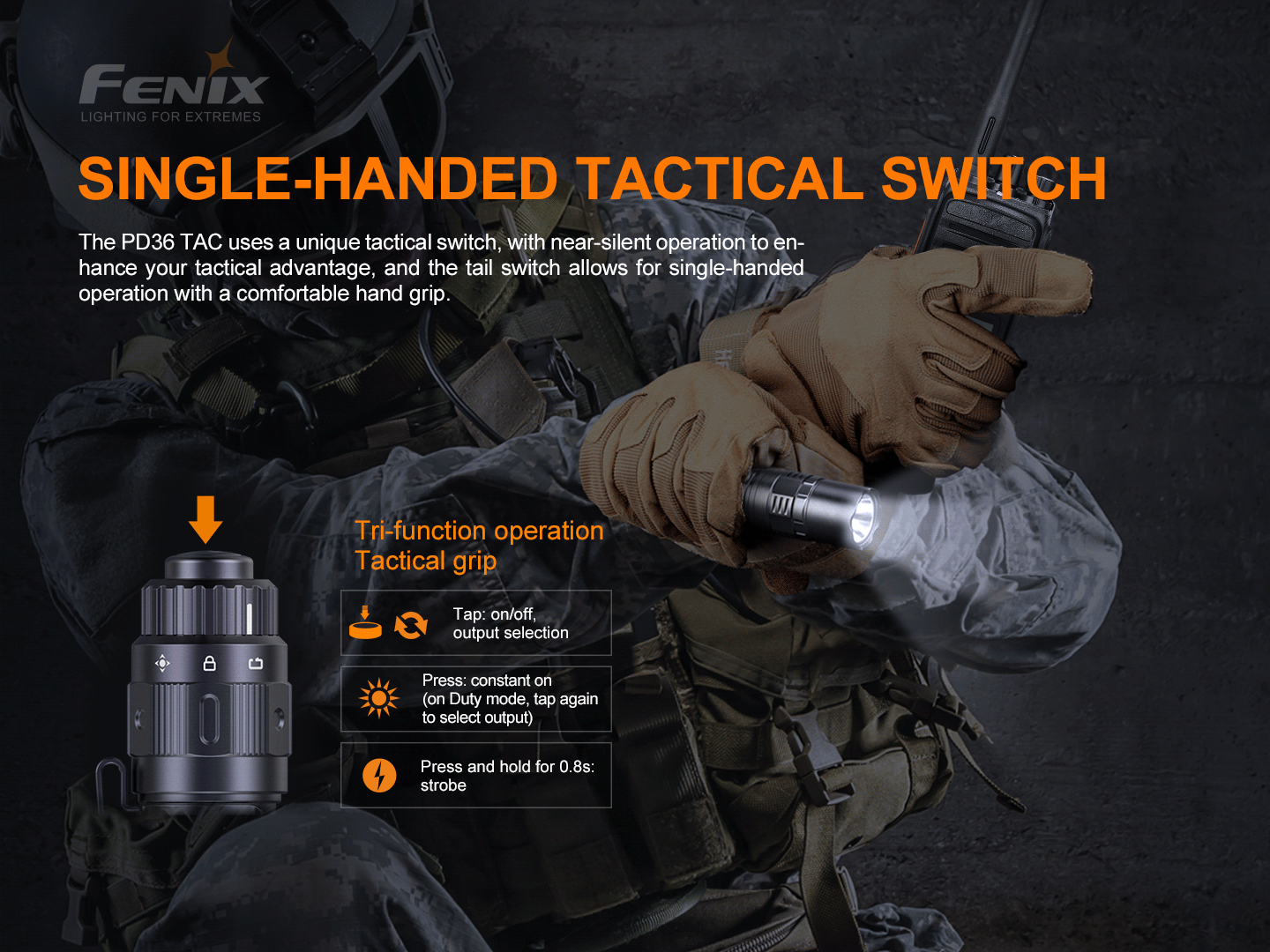 FENIX PD36 TAC 3000 Lumens Mechanical Tactical Flashlight with 21700 Rechargeable Li-ion Battery