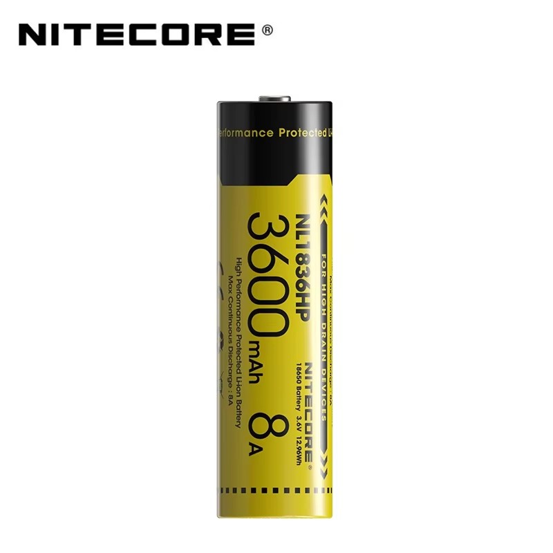 Nitecore NL1836HP High Performance 18650 3600mAh 3.6V 12.96Wh 8A Protected Li-ion Button Top Battery for High Drain Devices