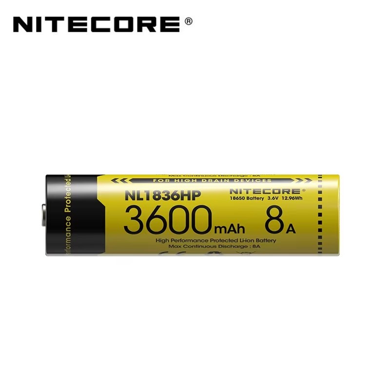 Nitecore NL1836HP High Performance 18650 3600mAh 3.6V 12.96Wh 8A Protected Li-ion Button Top Battery for High Drain Devices
