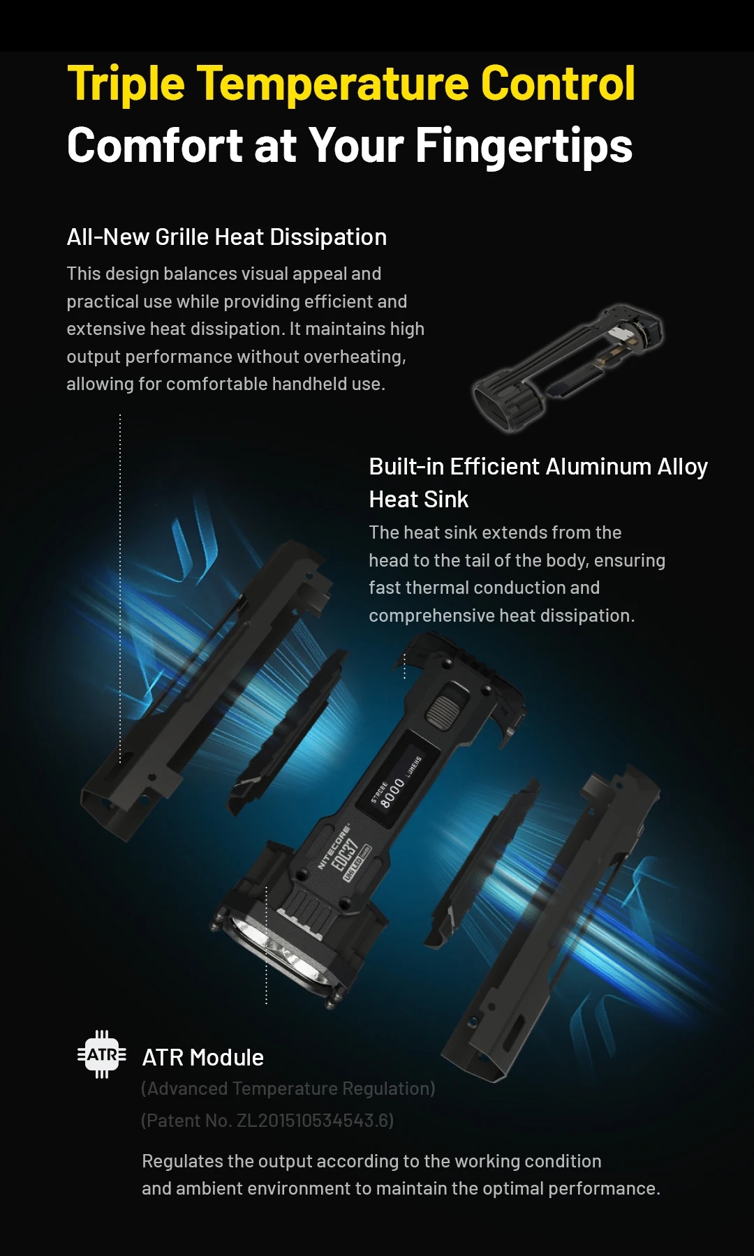 NITECORE EDC37 8000 lumens Strong light Ultimate Tactical EDC Flashlight Built-in 8000mAh Li-ion Battery