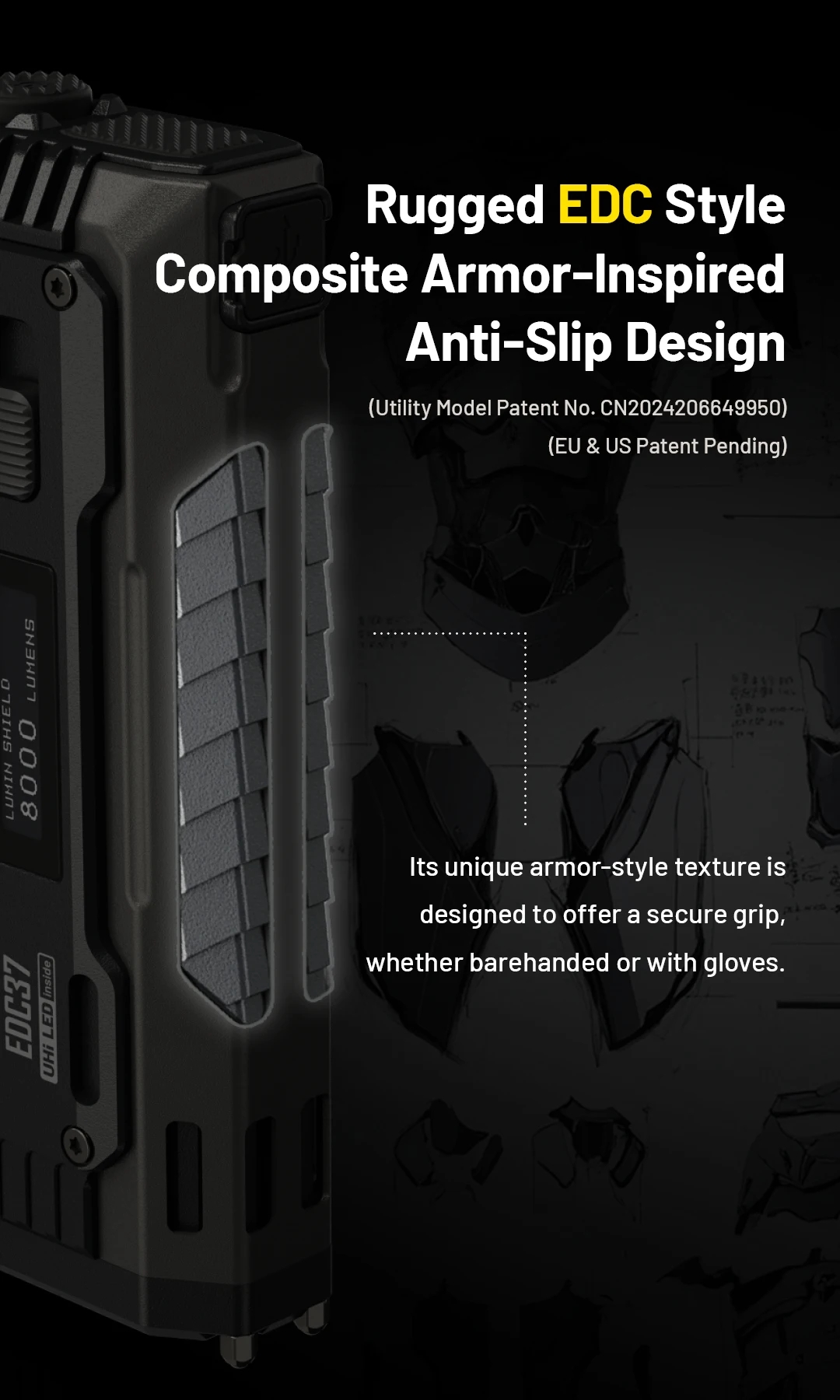 NITECORE EDC37 8000 lumens Strong light Ultimate Tactical EDC Flashlight Built-in 8000mAh Li-ion Battery