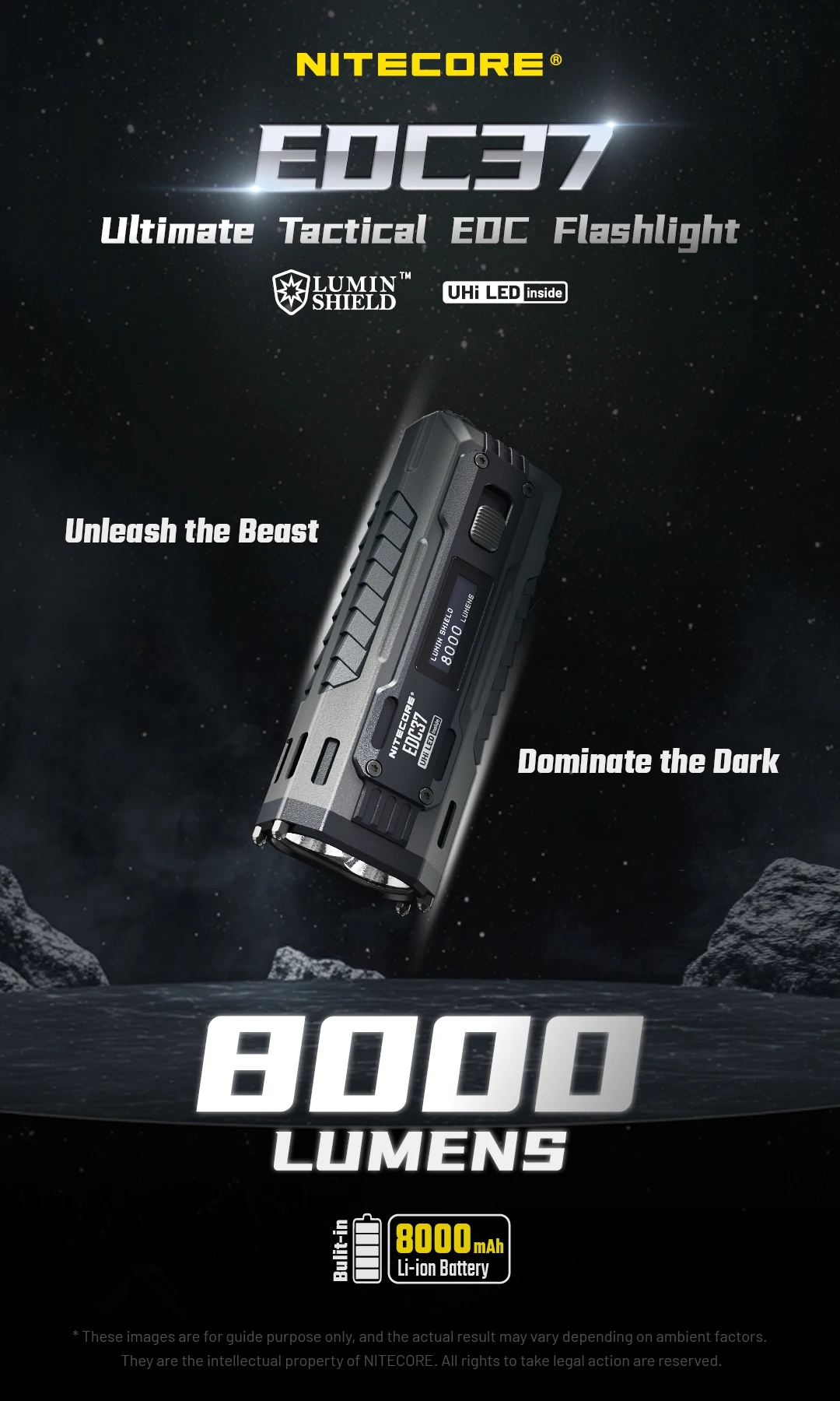 NITECORE EDC37 8000 lumens Strong light Ultimate Tactical EDC Flashlight Built-in 8000mAh Li-ion Battery