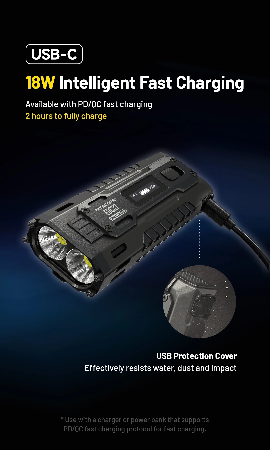 NITECORE EDC37 8000 lumens Strong light Ultimate Tactical EDC Flashlight Built-in 8000mAh Li-ion Battery