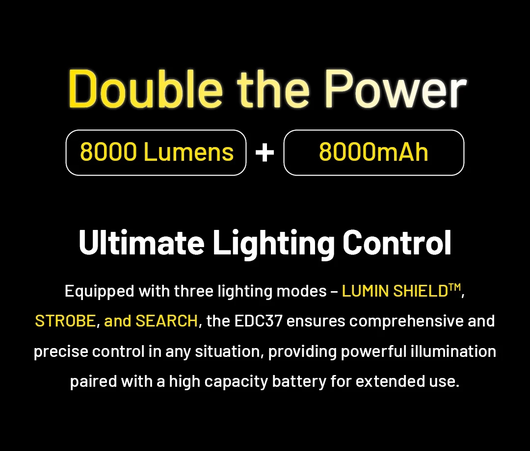 NITECORE EDC37 8000 lumens Strong light Ultimate Tactical EDC Flashlight Built-in 8000mAh Li-ion Battery