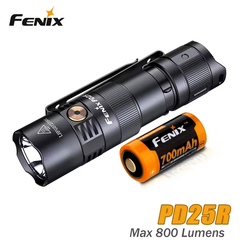 New Fenix PD25R USB Charge 800 Lumens LED Flashlight Torch (With Battery)---Black
