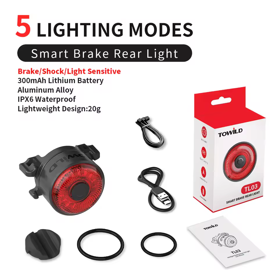 TOWILD TL03 Bicycle Smart Auto Brake Sensing Light Type C Charging LED Cycling Taillight Bike Rear Light Warn Bicycle Taillight