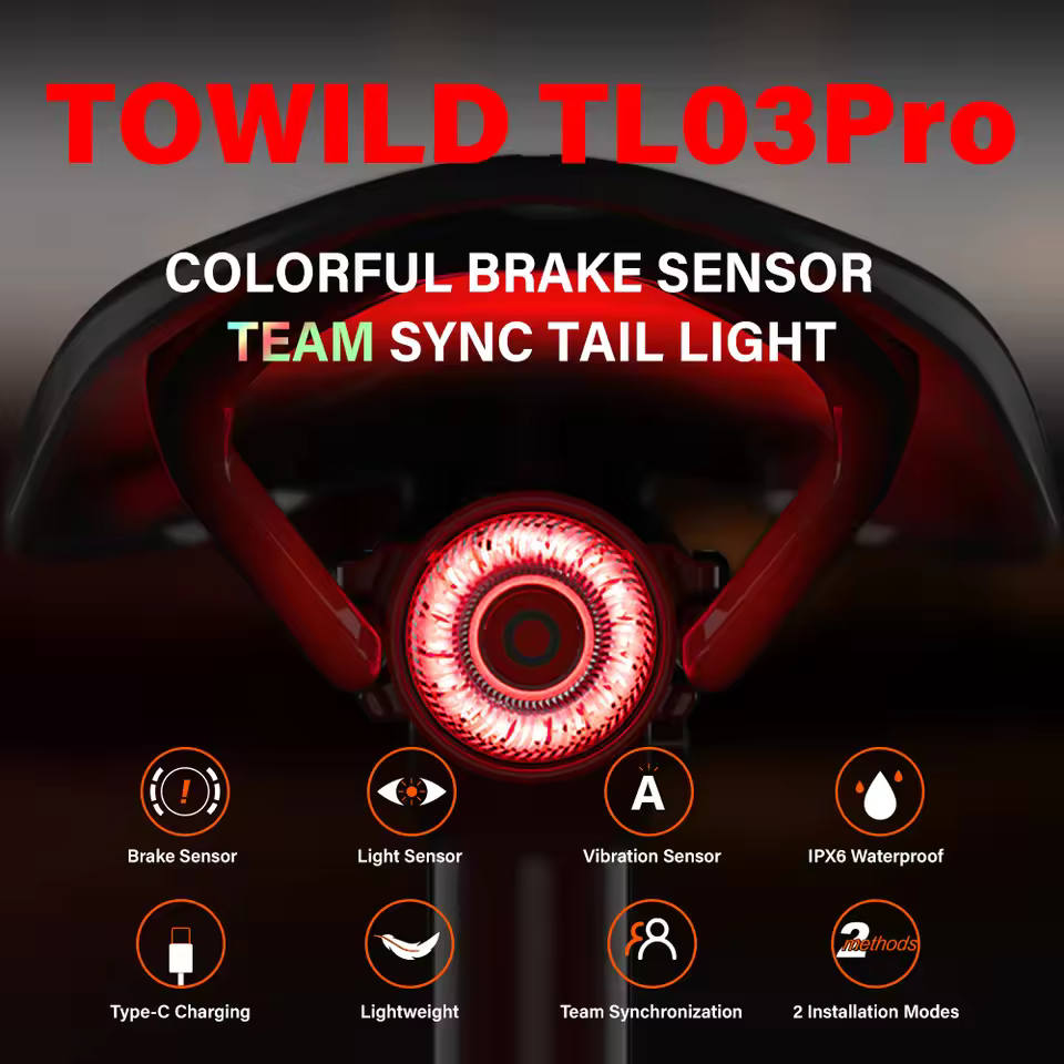 TOWILD TL03Pro Team Sync Tail Light 50m Auto Brake Sensing Bicycle Rear Light LED Rechargeable IPX6 Waterproof Cycling Taillight