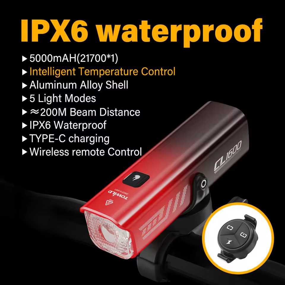 TOWILD 1600LM Bike Light Front Lamp Type-C Rechargeable LED 21700 5000mAh Bicycle Light Waterproof Headlight Bike Accessories