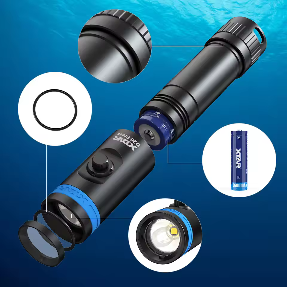 XTAR D20press diving torch portable high power 1200lumen waterproof LED flashlight with 18650 3500mah rechargeble battery