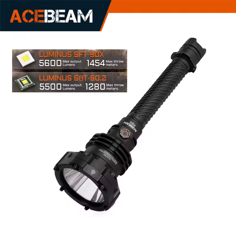 ACEBEAM P20 Professional Long Distance Flashlight 5500 lumens 1280 meters USB-C rechargeable battery tactical flashlight