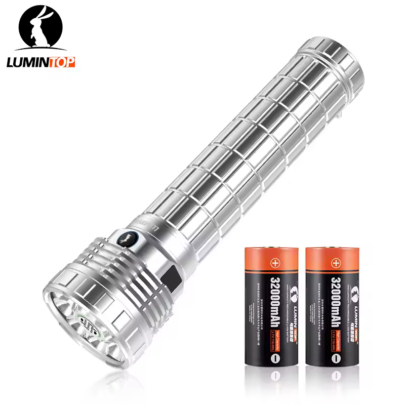 10000 Lumens LED Flashlight with Dual 46950 Batteries | 8 High-Performance LEDs & Built-in Cooling fan USB TYPE C flashlight