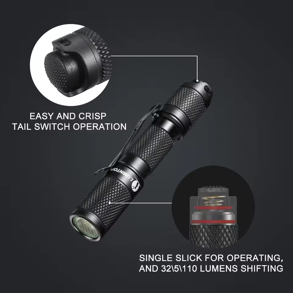 LUMINTOP EDC Mini Flashlight Tool AAA 3 Outputs IP68 Waterproof High-Power LED Easy to Carry 110 Lumens for Camping etc