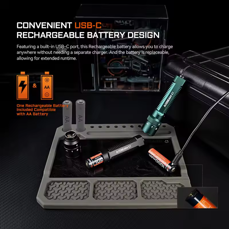 ACEBEAM UV Flashlight K1-HI USB Rechargeable LED Flashlights EDC 1000 Lumens Torch Compatible with AA and lithium batteries