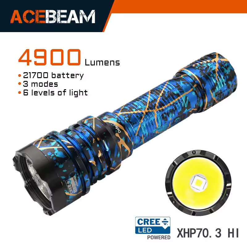 ACEBEAM P17 HI Tactical Flashlight Cree LED Dual Tail Switch 4900lm 445m Long Range Throw Instant Activation/Strobe XHP70.3