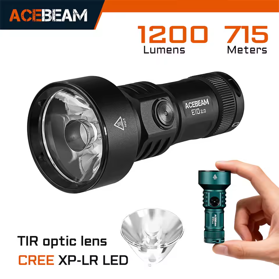 ACEBEAM E10 2.0 Long-Range EDC Flashlight Compact USB Rechargeable Torch With Self Defense Strobe Mode TIR Optic Flashlights