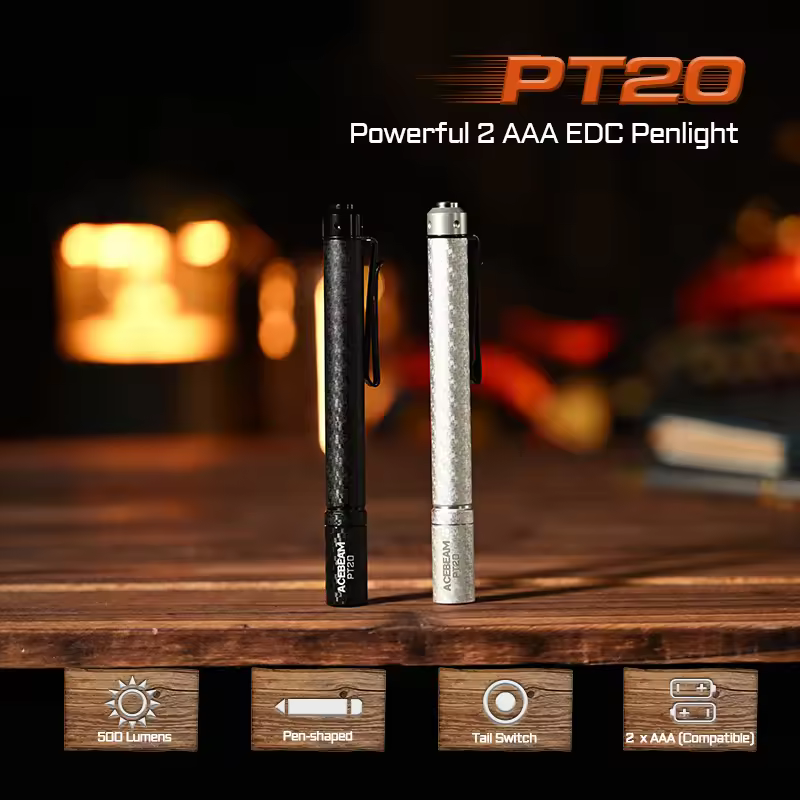 ACEBEAM PT20 Penlight Compact Flashlight 500 Lumens 80 Meters Compatible With 2 AAA Batteries 3 Brightness Level Daily Torch
