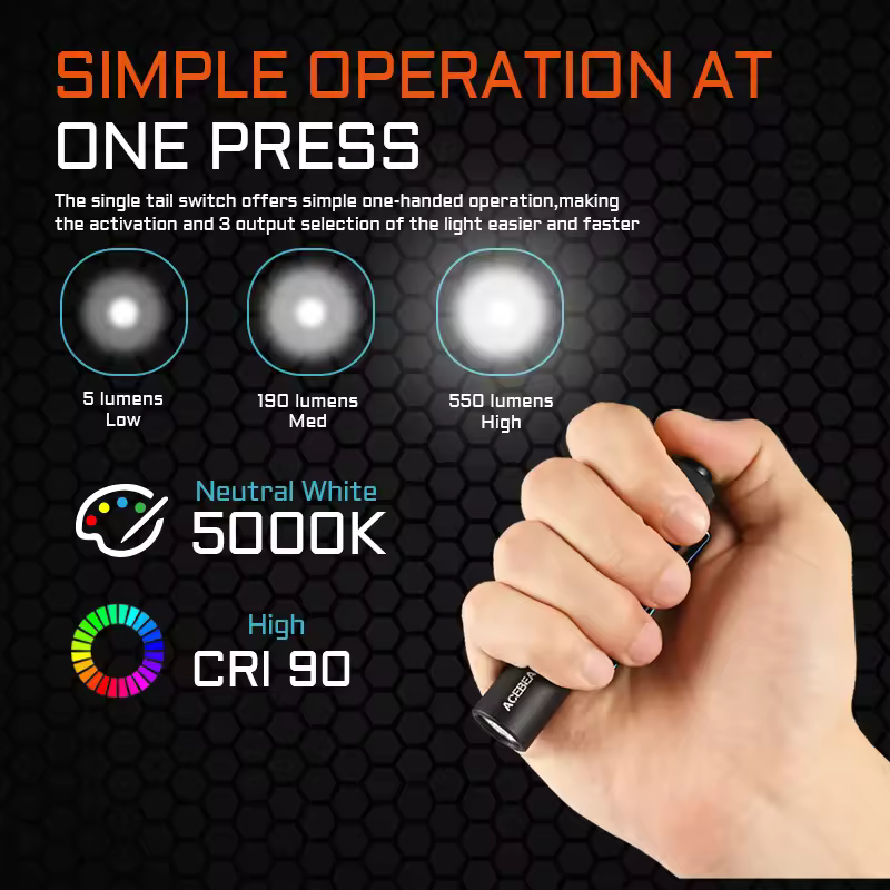 ACEBEAM pokelit AA EDC flashlight 500 lumens high CRI90 USB-C 14500 battery IP68 small pocket LED flashlight for everyday carry