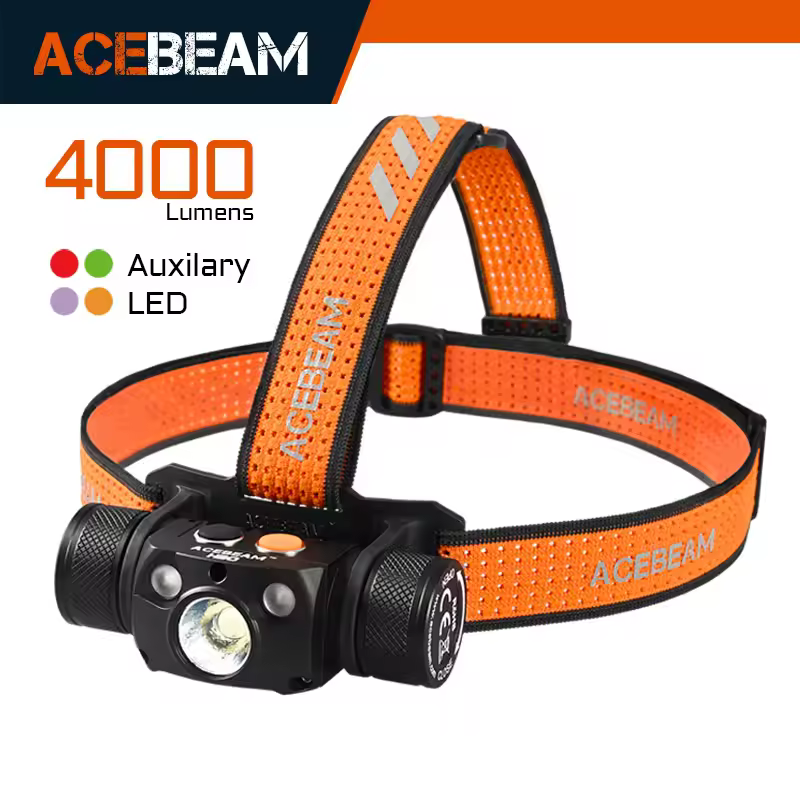 Acebeam H30 Headlamp Ultra Bright 4000 Lumens USB-C Rechargeable Headlight available in RED/GREEN/UV/CRI Aux LED options