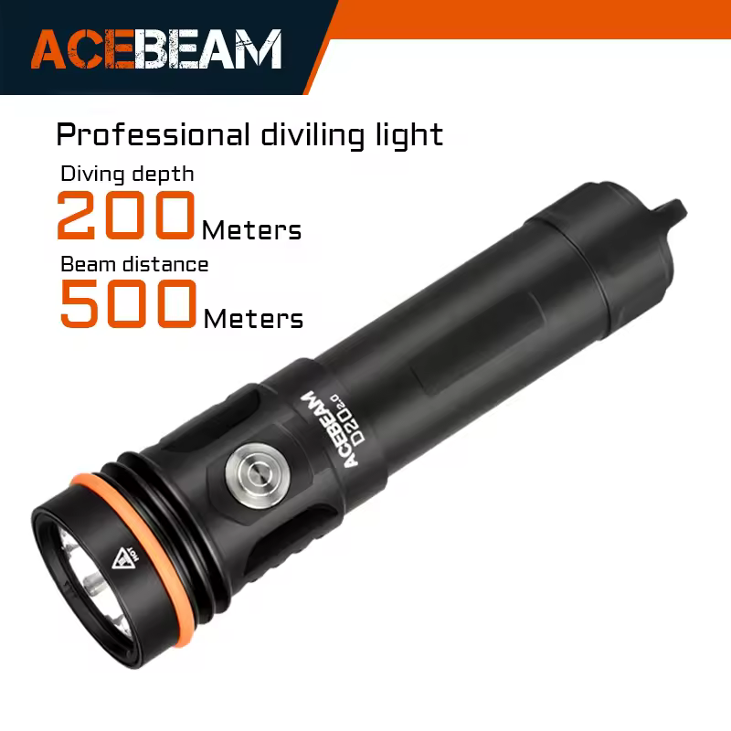 ACEBEAM Diving Flashlight D20 2.0 2200 Lumen 500 Meter Beam Distance SFT40 LED Diving Flashlight Depth 200m 21700 battery