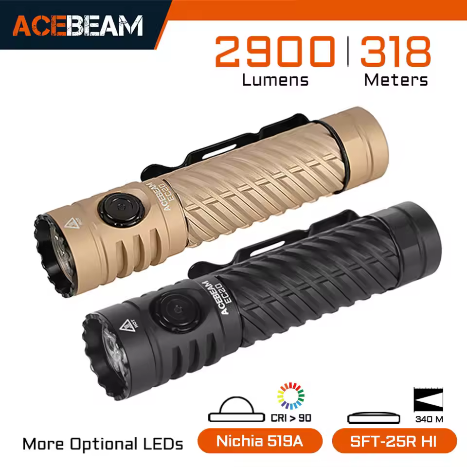 ACEBEAM EC20 EDC Flashlight 18650 USB C Rechargeable Torch 519A High CRI LED 2800 Lumens 340 Meters Multi-color Auxiliary Light