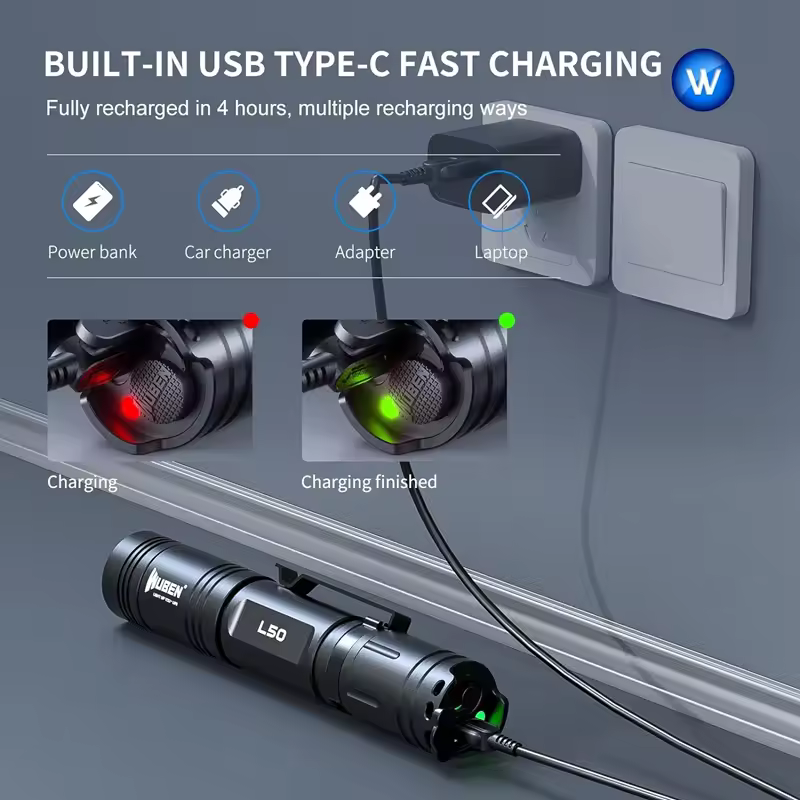 WUBEN L50 EDC Flashlight 1200Lumens Rachargeable Portable Waterproof Torch With 18650 Battery For Outdoor Camping Hunting Light