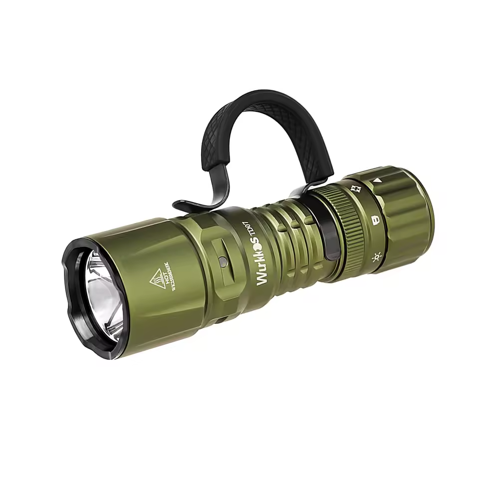 Wurkkos TD07 1300LM Tactical Flashlight 479M Long Range 18350 Rechargeable Lamp IP68 Mini Torch with Finger Ring Dual Switches