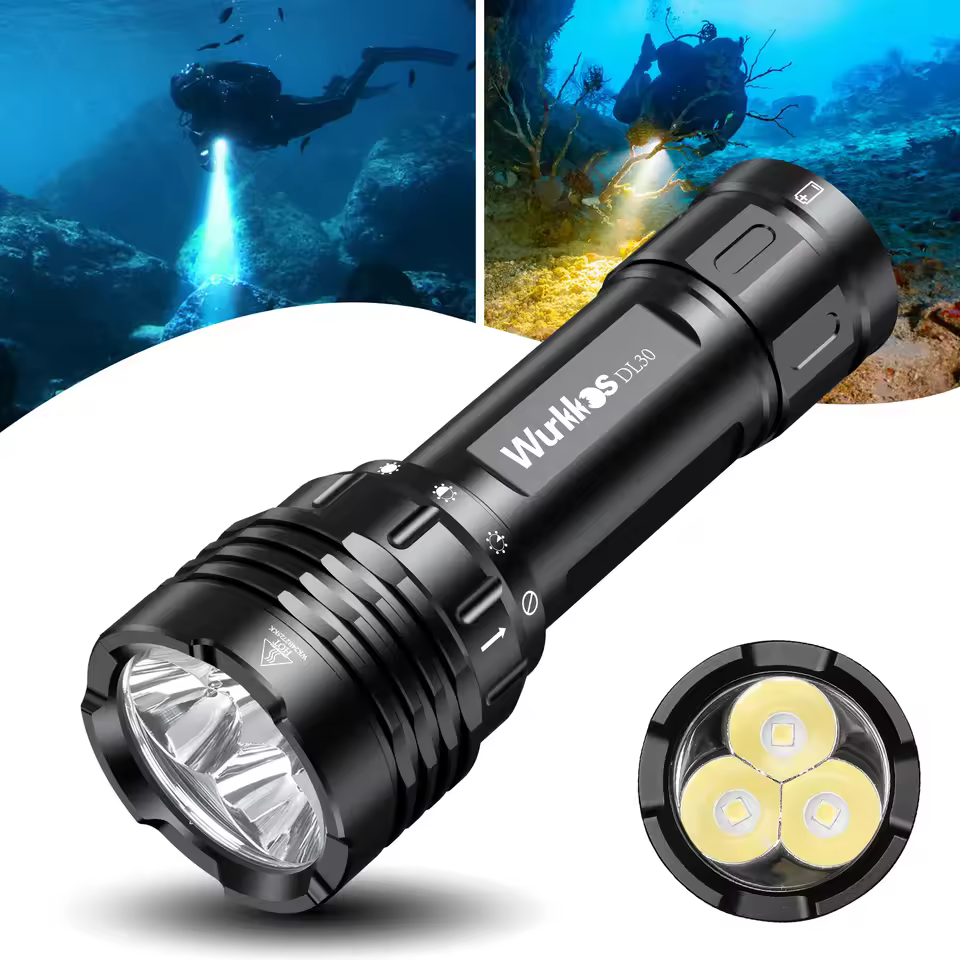 Wurkkos DL30 Professional Diving Flashlight 3600LM Camping Lamp Fishing TN-3535 LED Work Light IPX-8 Magnetic Rotary Switch