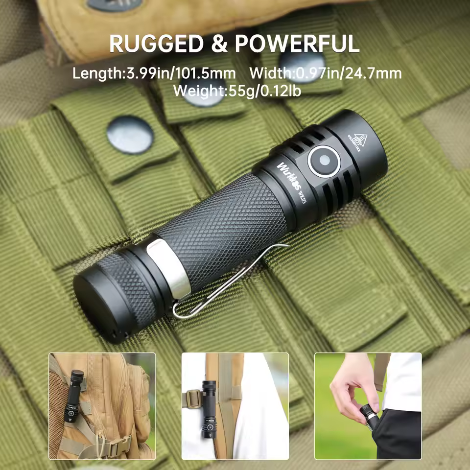 Wurkkos WK03 Mini LED Flashlight Pocket Charging Flashlight with High Color Rendering Index SST40 LED for Camping