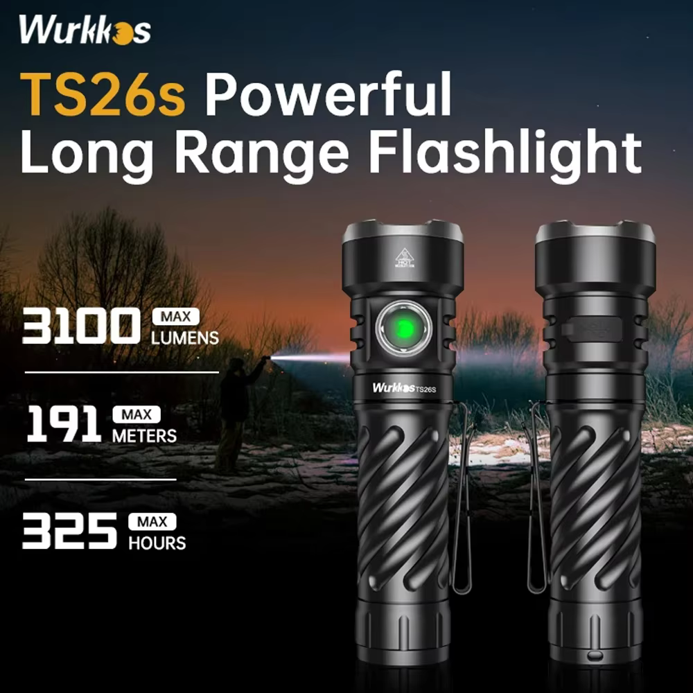 Wurkkos TS26S Torch EDC Flashlight 3100LM Rechargeable Powerful Torch 21700 LED Work Lamp Portable Light with Magnetic Tail Cap