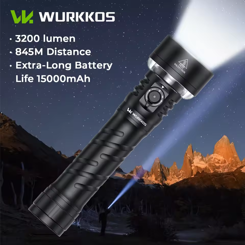Wurkkos TS27 High-Performance Flashlight 3200LM Multi-Function Rechargeable Ideal for Outdoor Camping Built-in 15000mAh Battery