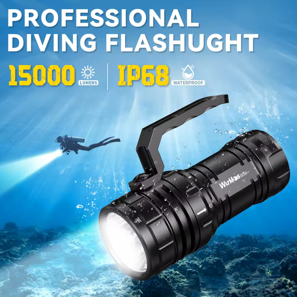 Wurkkos DL06 Diving Torch 15000LM High Power Rechargeable LED Flashlight 3*21700 6*XHP50.2 Power Bank IPX8 Underwater Work Light
