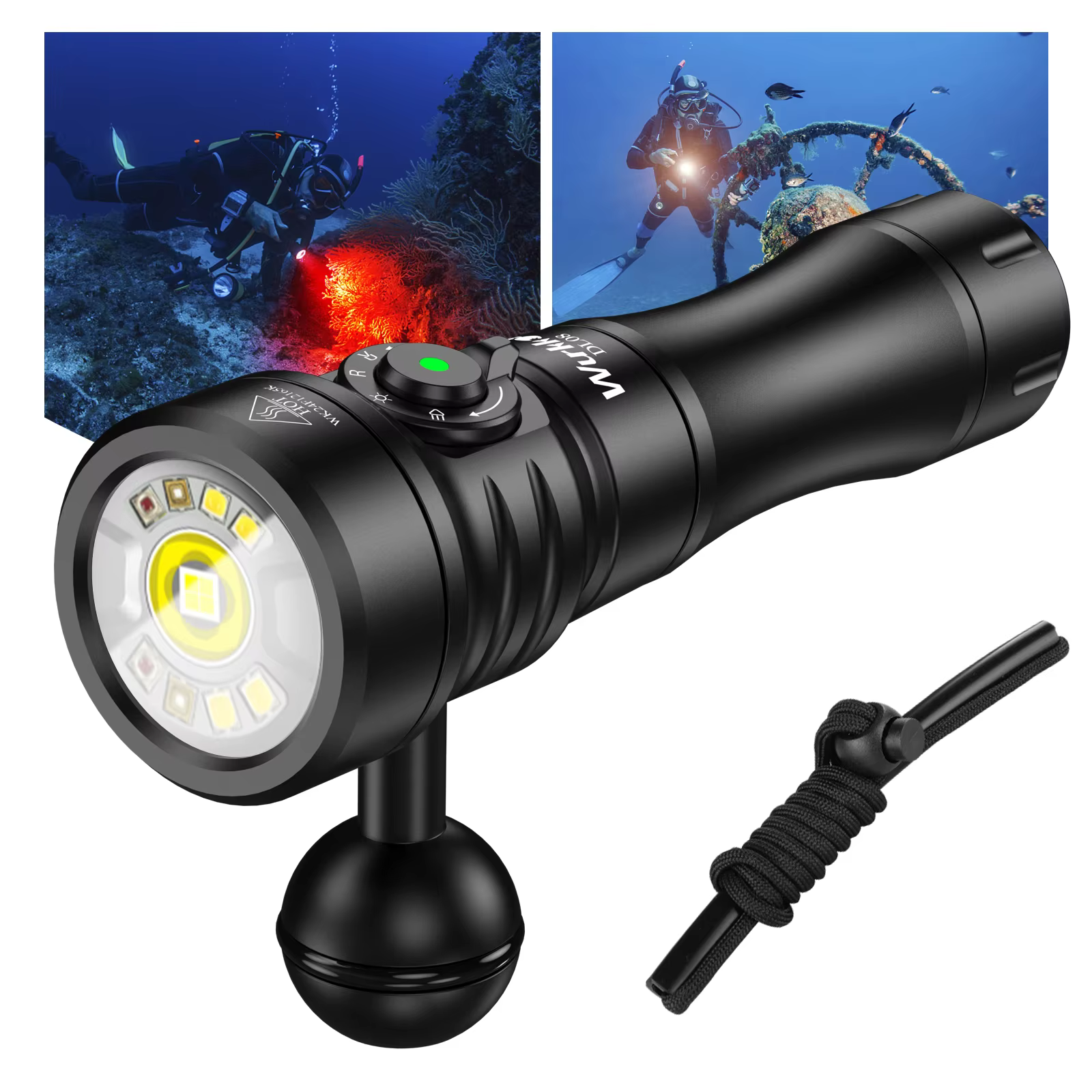 Wurkkos DL08 Diving Lamp 3600LM Rechargeable Flashlight 660nm Red Light 365nm UV Torch 21700 Underwater Lantern Magnetic Switch