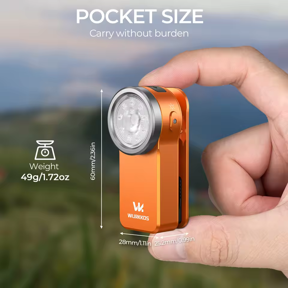 Wurkkos HD03 EDC Flashlight Clip-on Light USB C Rechargeable Pocket with Spotlight/Floodlight(95 CRI)，for Cycling Outdoor