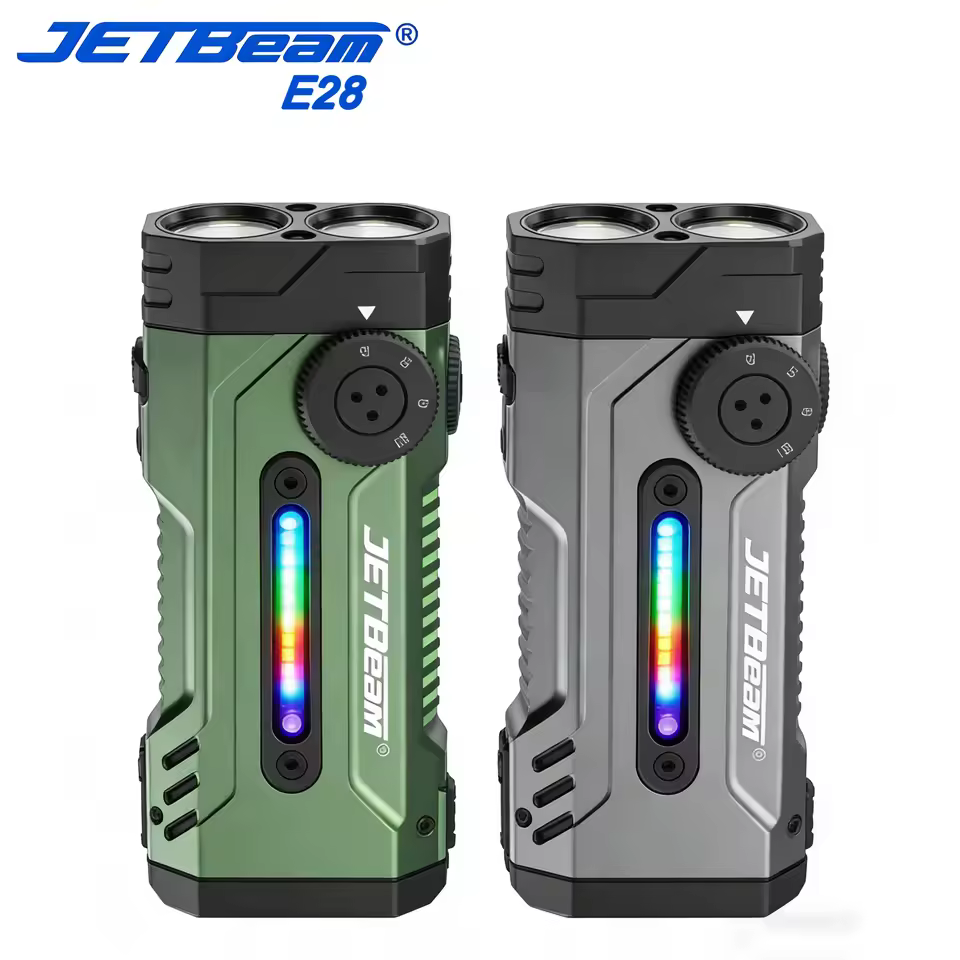 JETBEAM E28 EDC Multi Mode Tactical Flashlight 3300lm Rechargeable Flashlights UV Black Light Torch Power Bank Bicycle Light