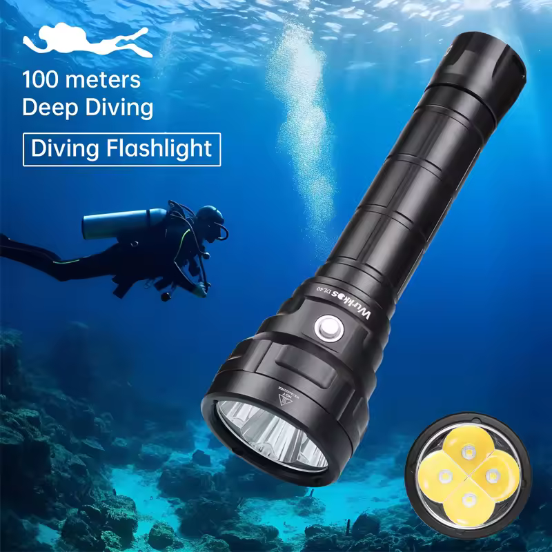 Wurkkos DL40 Professional Diving Lights 26650 Ultra Powerful Flashlight 5000LM 4*TN-3535 LED Light Underwater Fishing Lantern