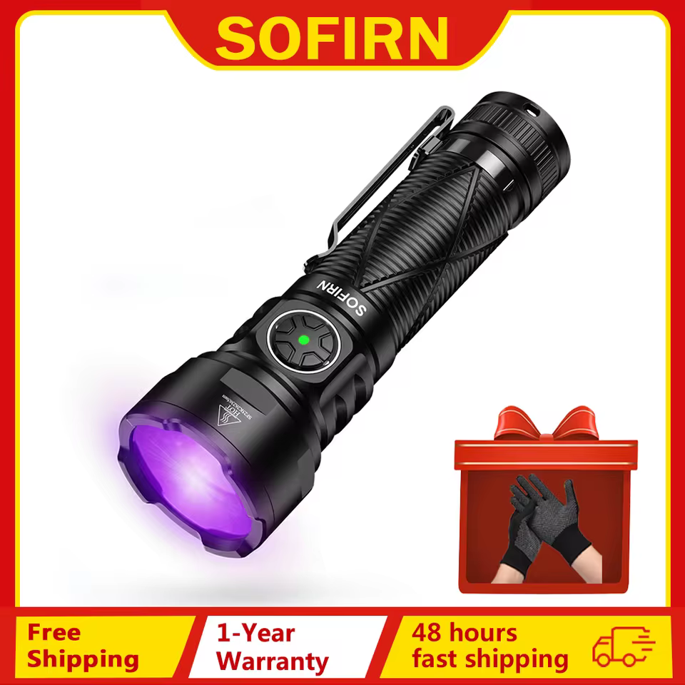 Sofirn SR15 UV Flashlight SST08 LED 365nm Powerful 21700 USB-C Rechargeable IPX8 Waterproof with Magnetic Tail for Detection