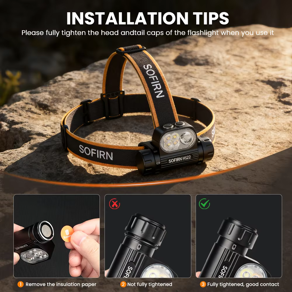 SOFIRN HS22 2500lm Headlamp Stepless Color Temperature Adjustment SFT25R LED 6000K light With 2700K Warm Torch with Dual Switch