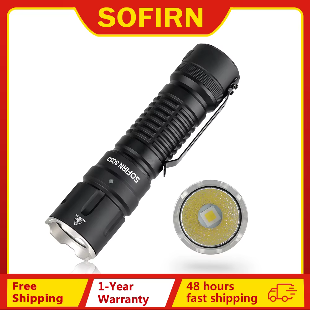 Sofirn SC33 XHP70.3 HI LED Flashlight Tactical 5200lm Powerful 21700 USB C Rechargeable Torch with Tail E-switch Outdoor Light