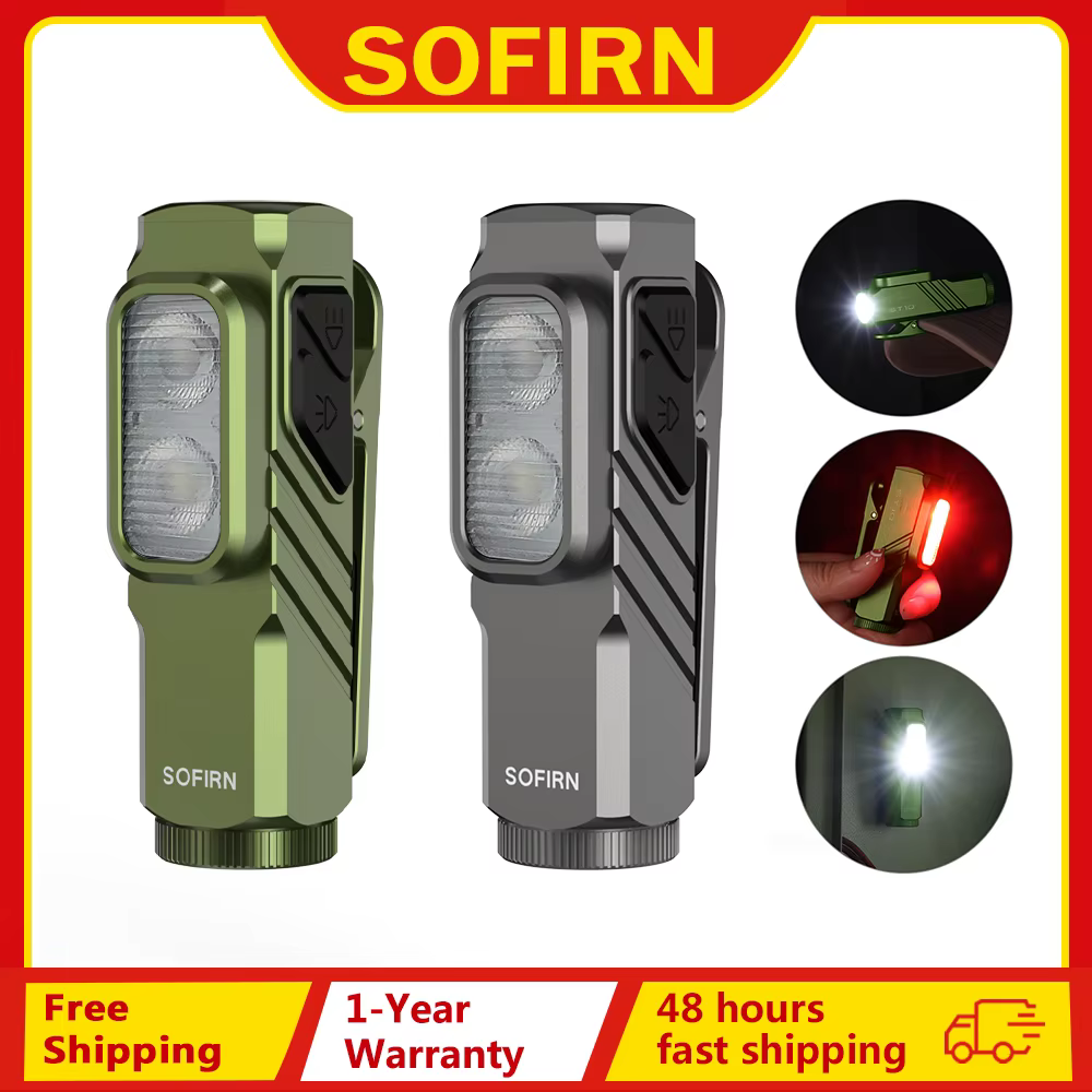 SOFIRN Mini ST10 1000LM EDC Flashlight USB C 14500 Rechargeable with Red Light 660NM Magnetic Tail & clip Dual Switch Torch