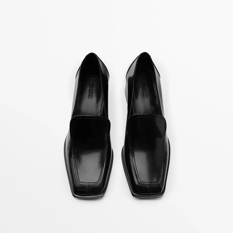 Genuine Leather High Heels Women Pumps Square Toe