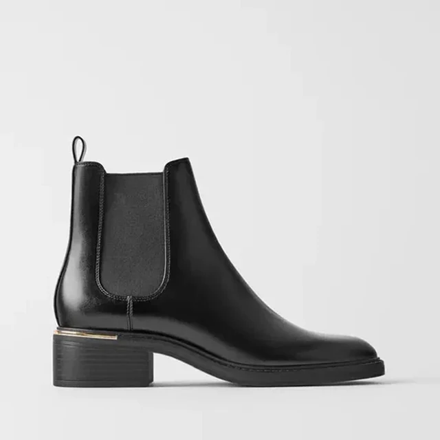 Black Leather Women Chelsea Boots Round Toe