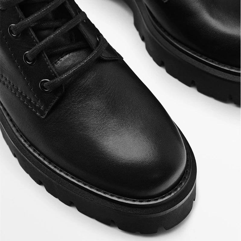 Genuine Leather Ankle Boots For Women Lace Up