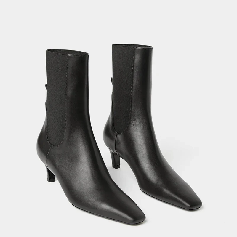 Genuine Leather Women Boots Square Toe