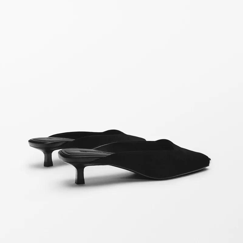 Genuine Leather Women Slippers Silver Square Toe