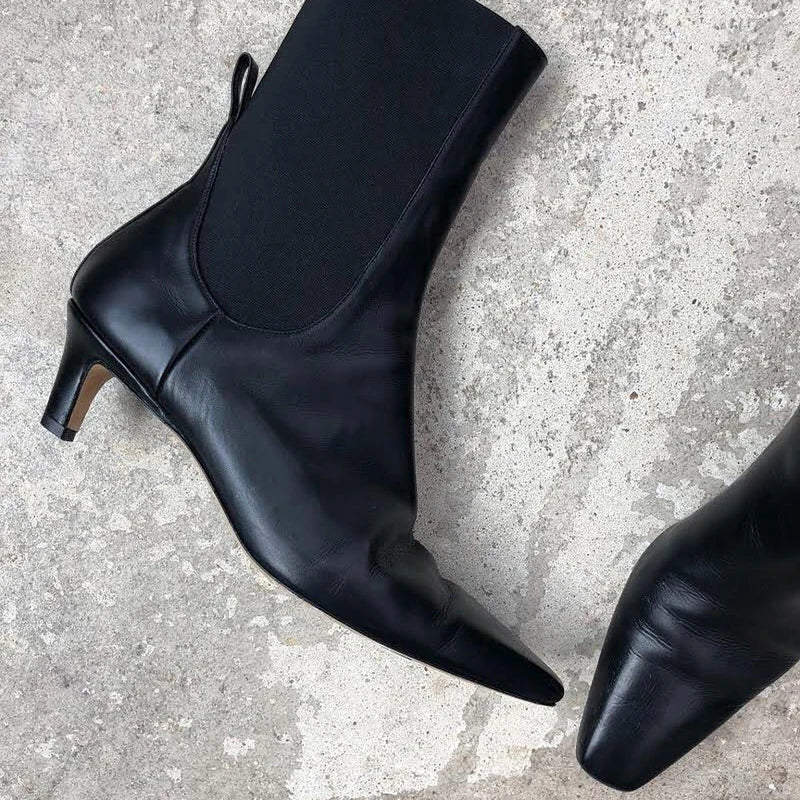 Genuine Leather Women Boots Square Toe