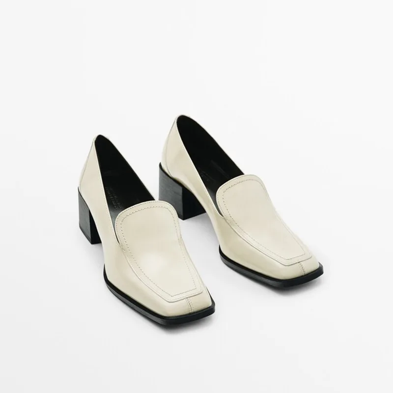 Genuine Leather High Heels Women Pumps Square Toe