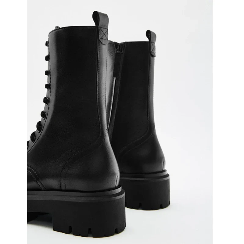 Genuine Leather Ankle Boots For Women Lace Up