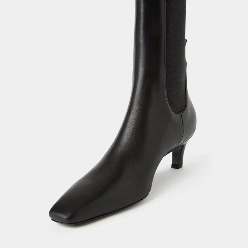 Genuine Leather Women Boots Square Toe